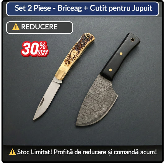 Set 2 Piese Briceag + Cutit Jupuit cu Teaca