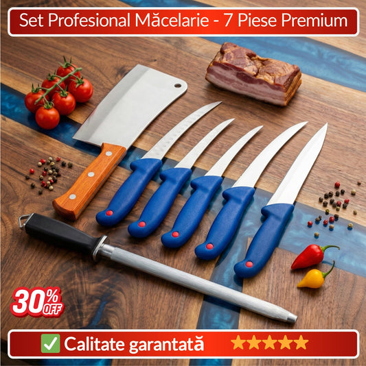 Set 7 Piese Cutite Macelarie Profesionale Premium